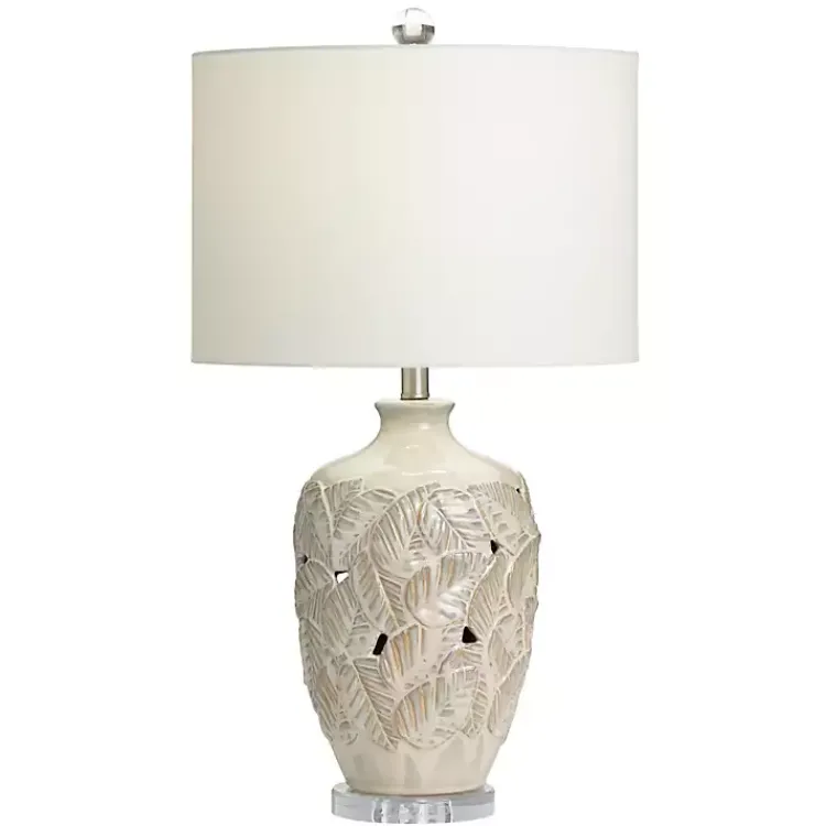 Kirklands Home Cream Silver Ceramic Leaf Cutout Table Lamp White Hot