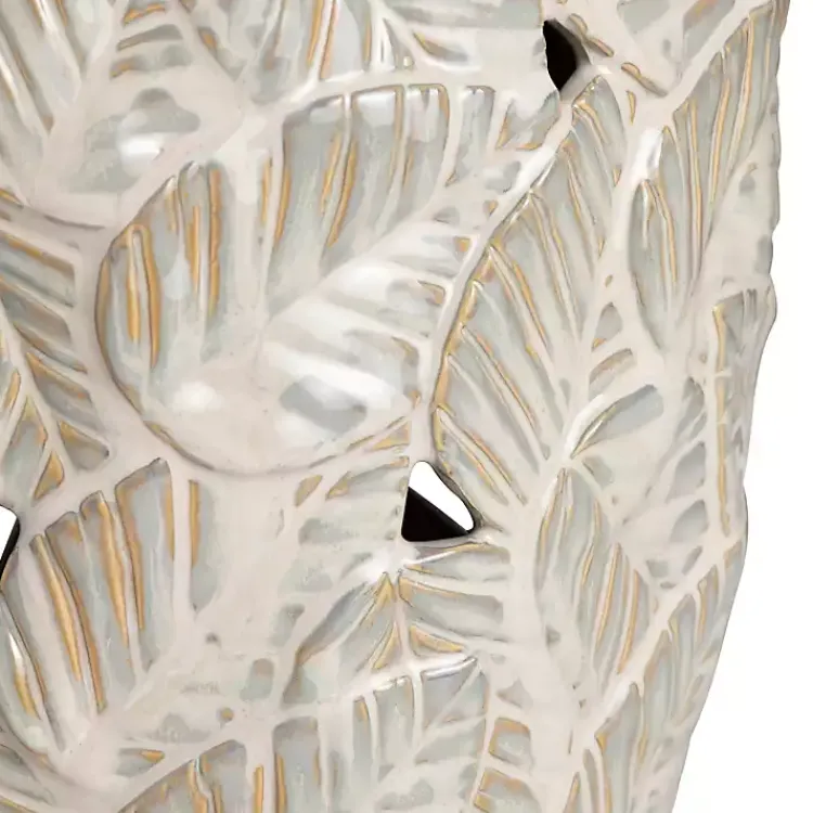 Kirklands Home Cream Silver Ceramic Leaf Cutout Table Lamp White Hot
