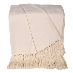 Blankets & Throws>Kirklands Home Cream Simple Chevron Tassel Throw Ivory