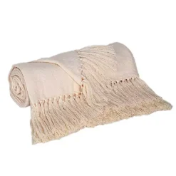 Blankets & Throws>Kirklands Home Cream Simple Chevron Tassel Throw Ivory