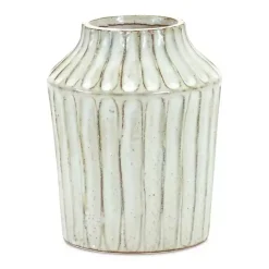 Vases>Kirklands Home Cream Terracotta Ribbed Vase, 8 in. Ivory