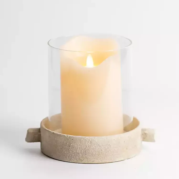 Candle Holders>Kirklands Home Cream Textured Base Hurricane, 7 in. Tan