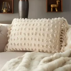 Pillows>Kirklands Home Cream Textured Poms Lumbar Pillow White