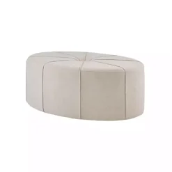 Kirklands Home Cream Thick Welting Center Button Oval Ottoman Ivory