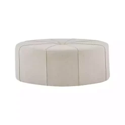 Kirklands Home Cream Thick Welting Center Button Oval Ottoman Ivory
