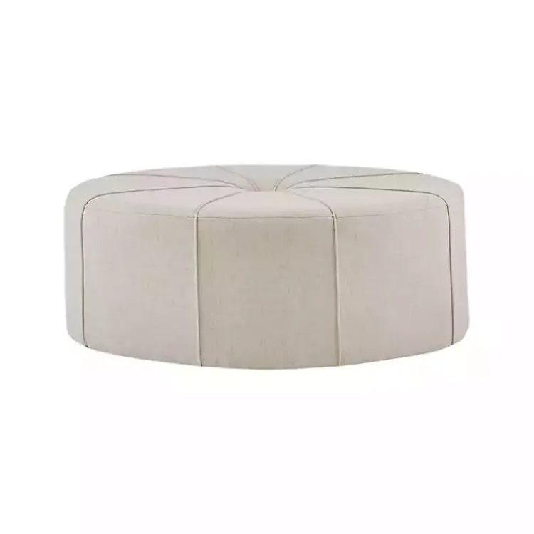 Kirklands Home Cream Thick Welting Center Button Oval Ottoman Ivory
