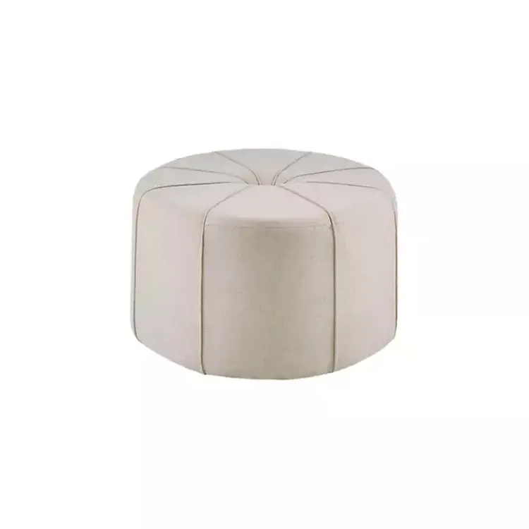Kirklands Home Cream Thick Welting Center Button Oval Ottoman Ivory