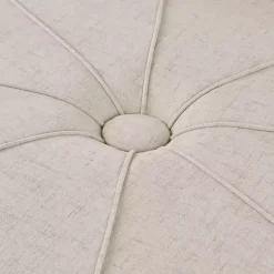 Kirklands Home Cream Thick Welting Center Button Oval Ottoman Ivory