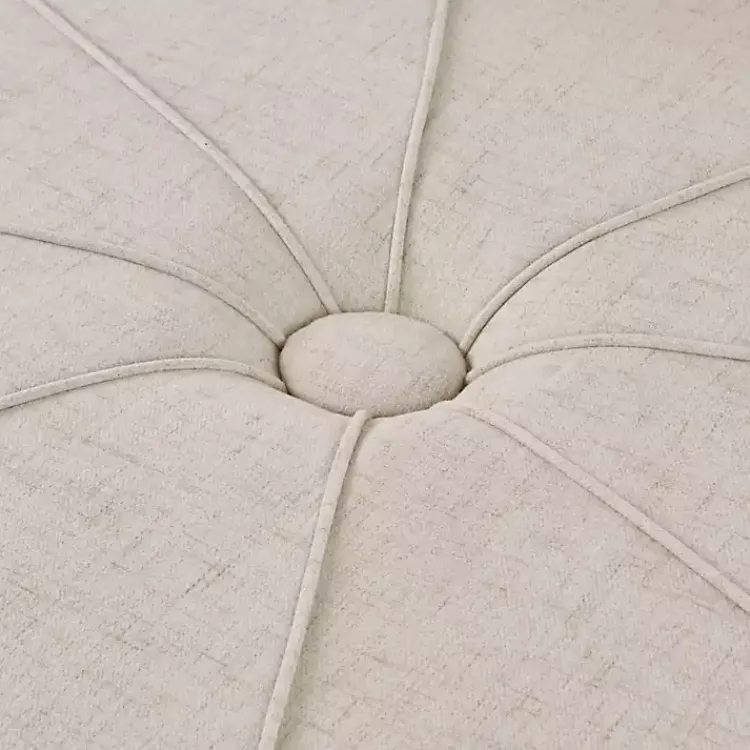 Kirklands Home Cream Thick Welting Center Button Oval Ottoman Ivory