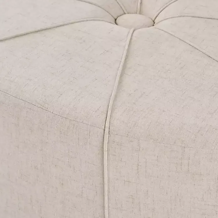 Kirklands Home Cream Thick Welting Center Button Oval Ottoman Ivory