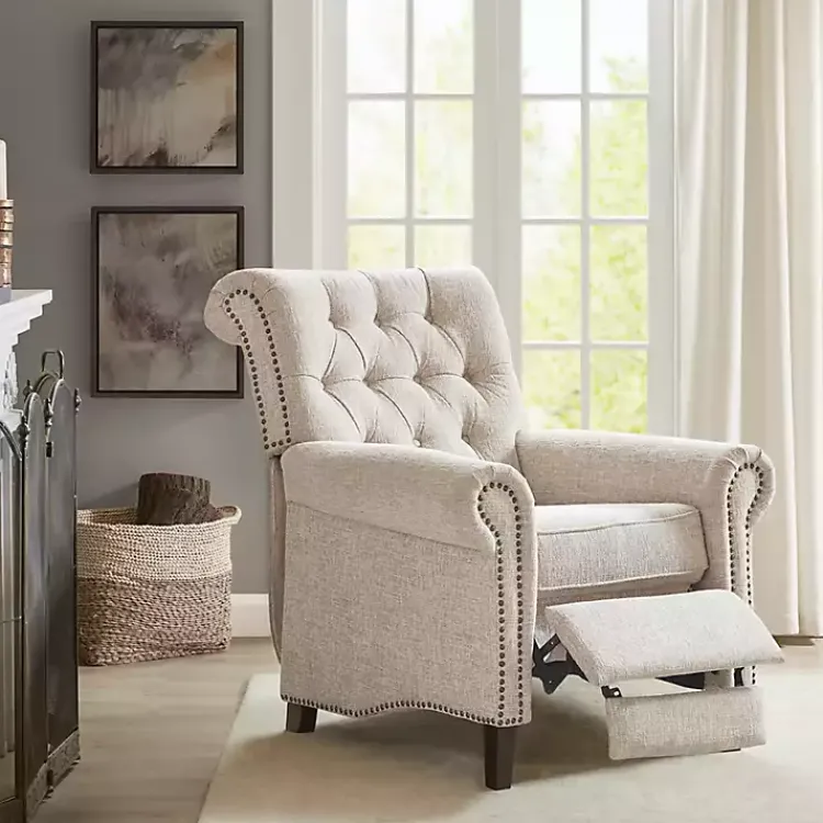 Kirklands Home Cream Tufted Back Nailhead Trim Recliner Armchair Ivory Hot