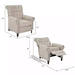 Kirklands Home Cream Tufted Back Nailhead Trim Recliner Armchair Ivory Hot