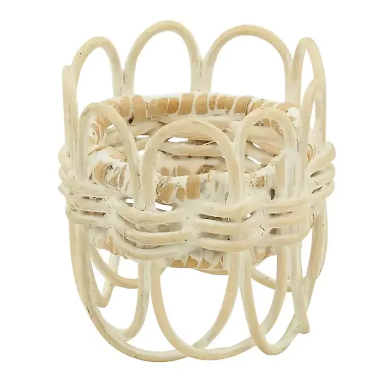 Kirklands Home Cream Twisted Rattan Napkin Rings, Set of 4 White New