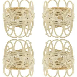 Kirklands Home Cream Twisted Rattan Napkin Rings, Set of 4 White New