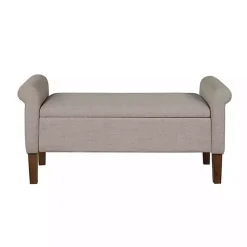 Kirklands Home Cream Upholstered Aubrey Storage Bench Tan New