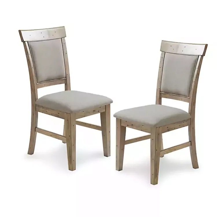 Kirklands Home Cream Upholstered Rustic Dining Chairs, Set of 2 Tan Outlet