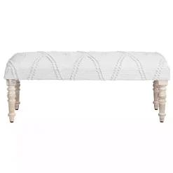 Kirklands Home Cream Upholstered Spindle Leg Bench Ivory Outlet