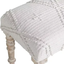 Kirklands Home Cream Upholstered Spindle Leg Bench Ivory Outlet