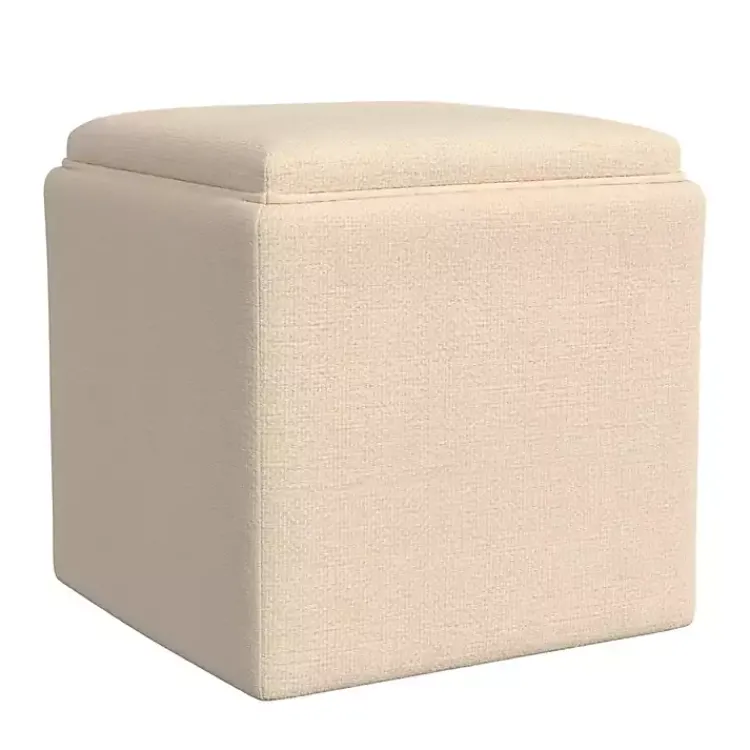Kirklands Home Cream Upholstered Storage Ottoman with Tray Top White Best