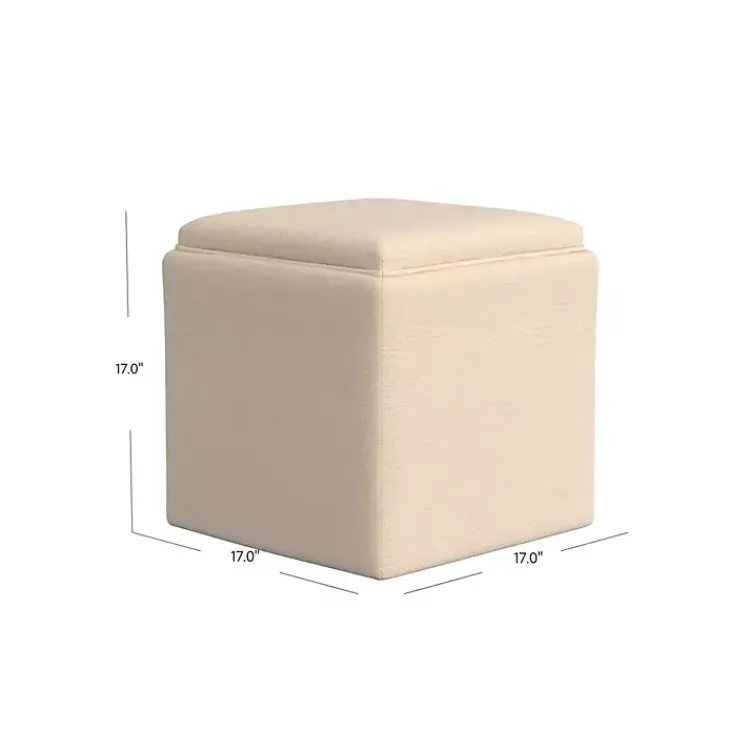 Kirklands Home Cream Upholstered Storage Ottoman with Tray Top White Best