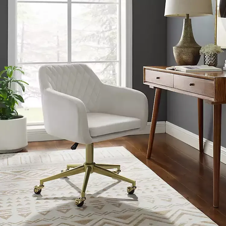 Kirklands Home Cream Upholstered Tufted Swivel Office Chair Ivory Sale