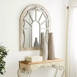 Kirklands Home Cream Vintage Fir Wood Arch Framed Mirror Clearance