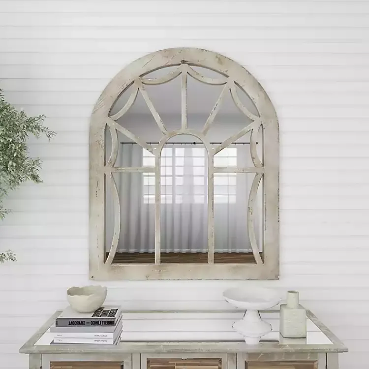 Kirklands Home Cream Vintage Fir Wood Arch Framed Mirror Clearance