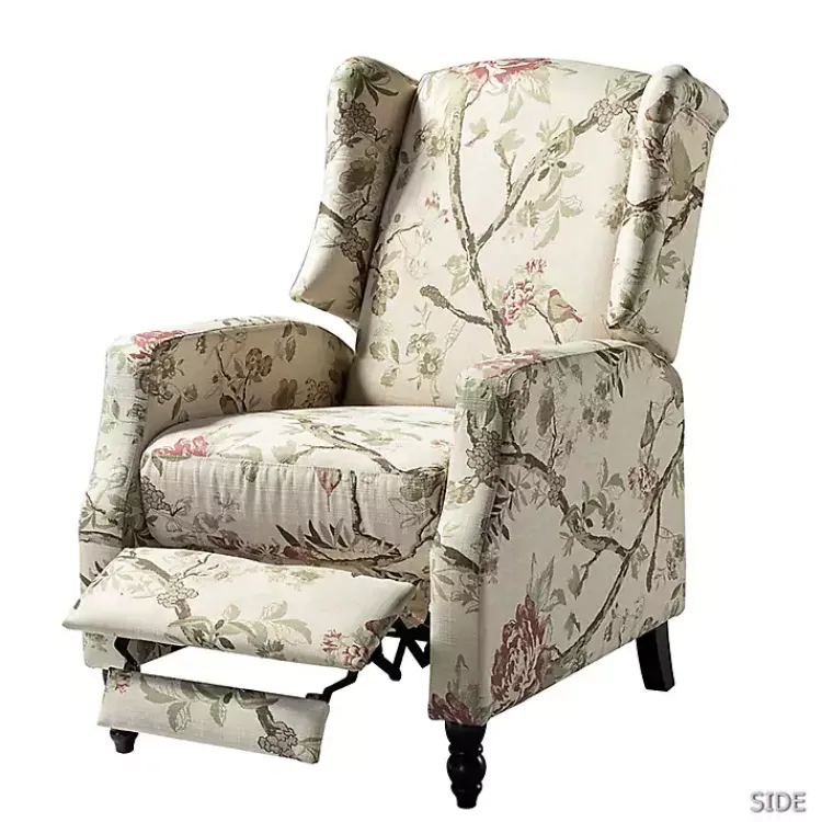 Kirklands Home Cream Vintage Floral Reclining Armchair Outlet