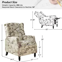 Kirklands Home Cream Vintage Floral Reclining Armchair Outlet