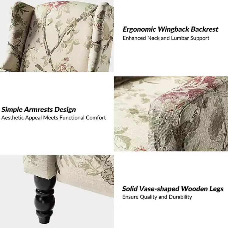 Kirklands Home Cream Vintage Floral Reclining Armchair Outlet