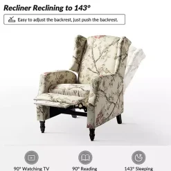 Kirklands Home Cream Vintage Floral Reclining Armchair Outlet
