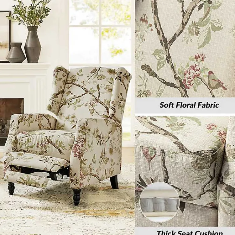 Kirklands Home Cream Vintage Floral Reclining Armchair Outlet