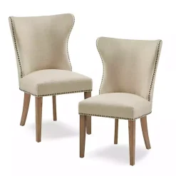 Kirklands Home Cream Wing Back Nailhead Dining Chairs, Set of 2 Ivory Sale