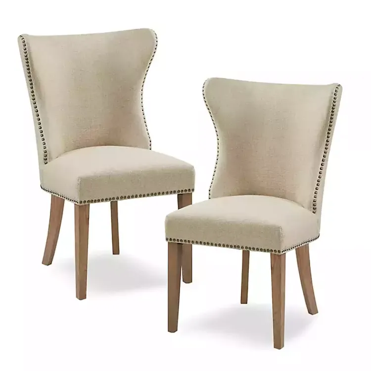 Kirklands Home Cream Wing Back Nailhead Dining Chairs, Set of 2 Ivory Sale