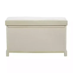 Kirklands Home Cream Wood Bench with Storage Baskets White Sale