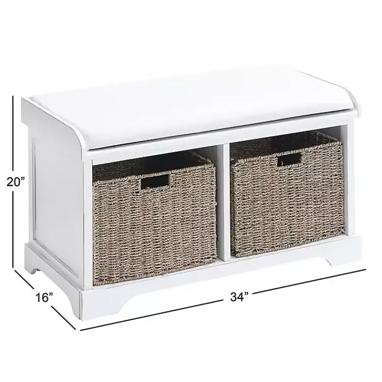 Kirklands Home Cream Wood Bench with Storage Baskets White Sale