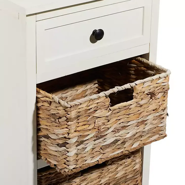 Kirklands Home Cream Wood Side Table with Woven Baskets Ivory Sale
