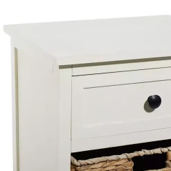Kirklands Home Cream Wood Side Table with Woven Baskets Ivory Sale
