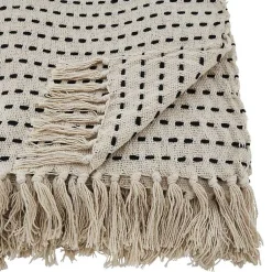 Blankets & Throws>Kirklands Home Cream Woven Dashed Cotton Throw