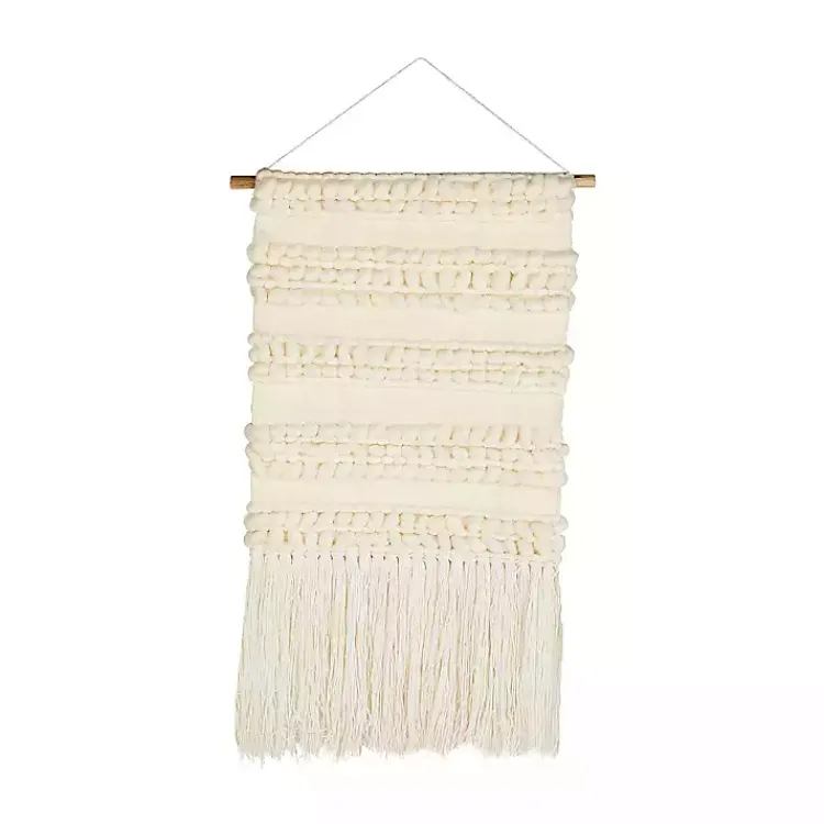 Kirklands Home Cream Woven Fringe Macrame Wall Hanging Ivory New