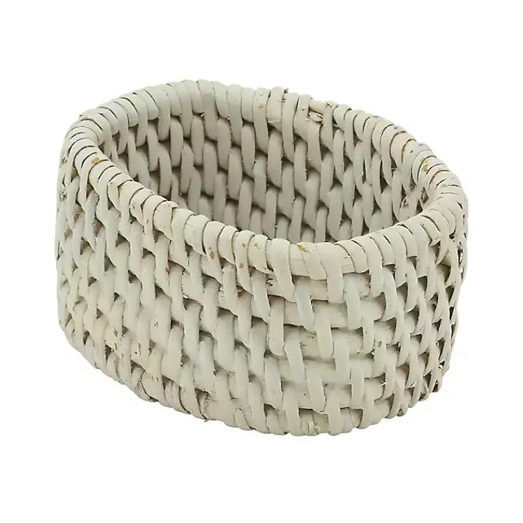 Kirklands Home Cream Woven Rattan Oval Napkin Rings, Set of 4 White Hot