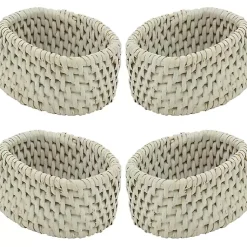 Kirklands Home Cream Woven Rattan Oval Napkin Rings, Set of 4 White Hot