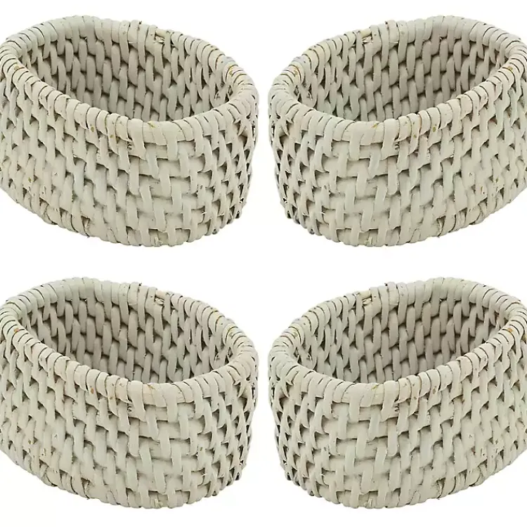 Kirklands Home Cream Woven Rattan Oval Napkin Rings, Set of 4 White Hot