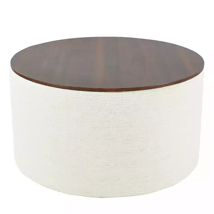Kirklands Home Cream Woven Wood Top Storage Ottoman Ivory Sale