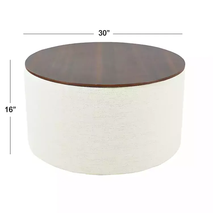 Kirklands Home Cream Woven Wood Top Storage Ottoman Ivory Sale