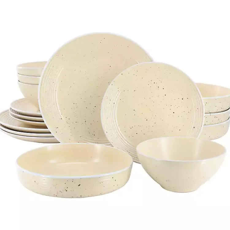 Kirklands Home Cream Emilia Stoneware 16pc. Dinnerware Set Yellow Hot
