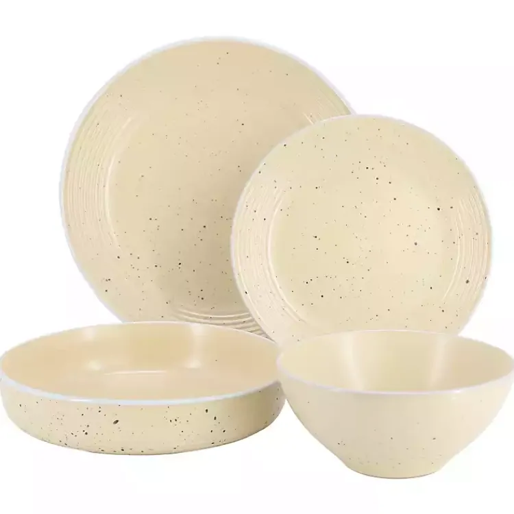 Kirklands Home Cream Emilia Stoneware 16pc. Dinnerware Set Yellow Hot