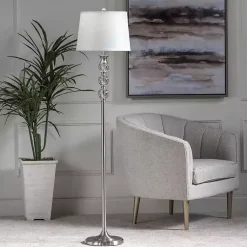 Kirklands Home Crystal and Silver Metal Floor Lamp White Discount