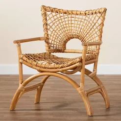 Kirklands Home Curved Natural Rat Woven Accent Chair Tan New