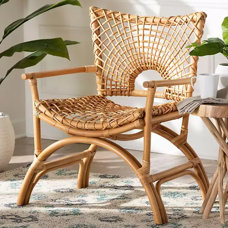 Kirklands Home Curved Natural Rat Woven Accent Chair Tan New